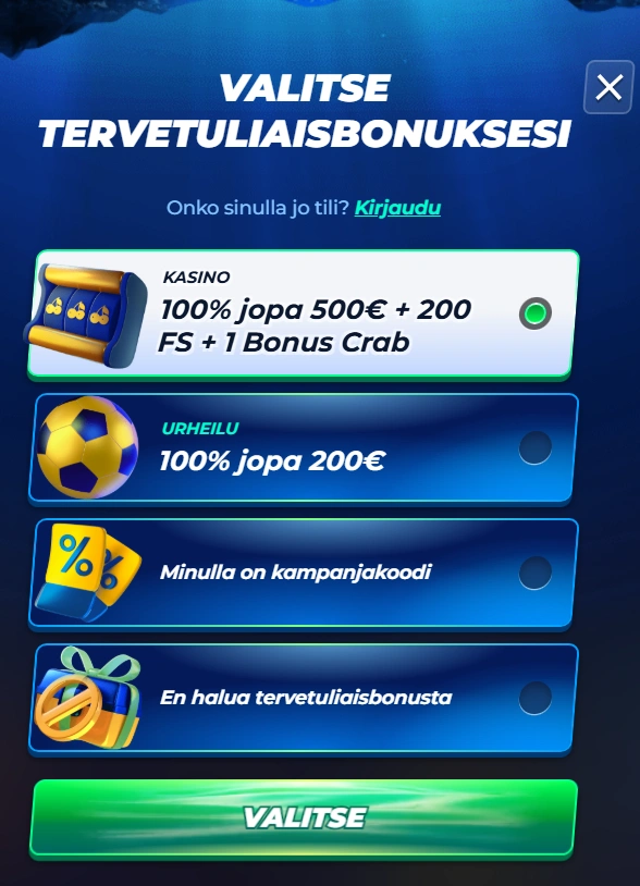 BassBet Casino Rekisteröinti bonusvalinta